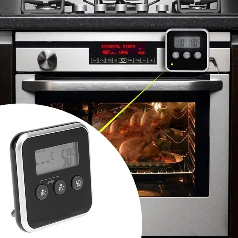Портативный электронный ЖК-цифровой термометр для еды, зонд, зонд для барбекю, датчик температуры, сигнализация, кухонный таймер для приготовления пищи, инструмент