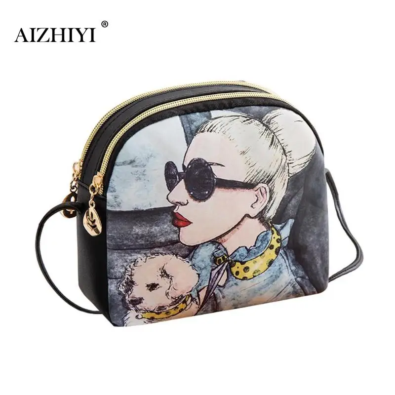 المرأة الكرتون طباعة حقائب كتف الإناث أزياء حقائب صغيرة رسول Crossbody حقيبة لطيف بسيط سستة حمل الهاتف حقيبة 2019