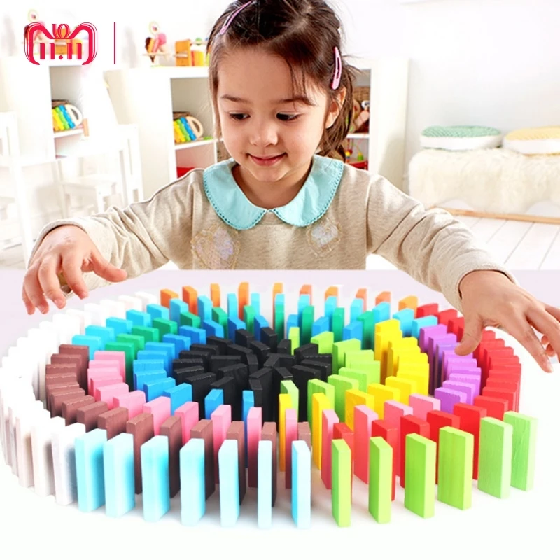 

Fancy 120pcs/Set Wooden Multi colors Creative Domino Games Toys Rainbow Wood Domino Blocks Kids Early Educational Wooden Toys