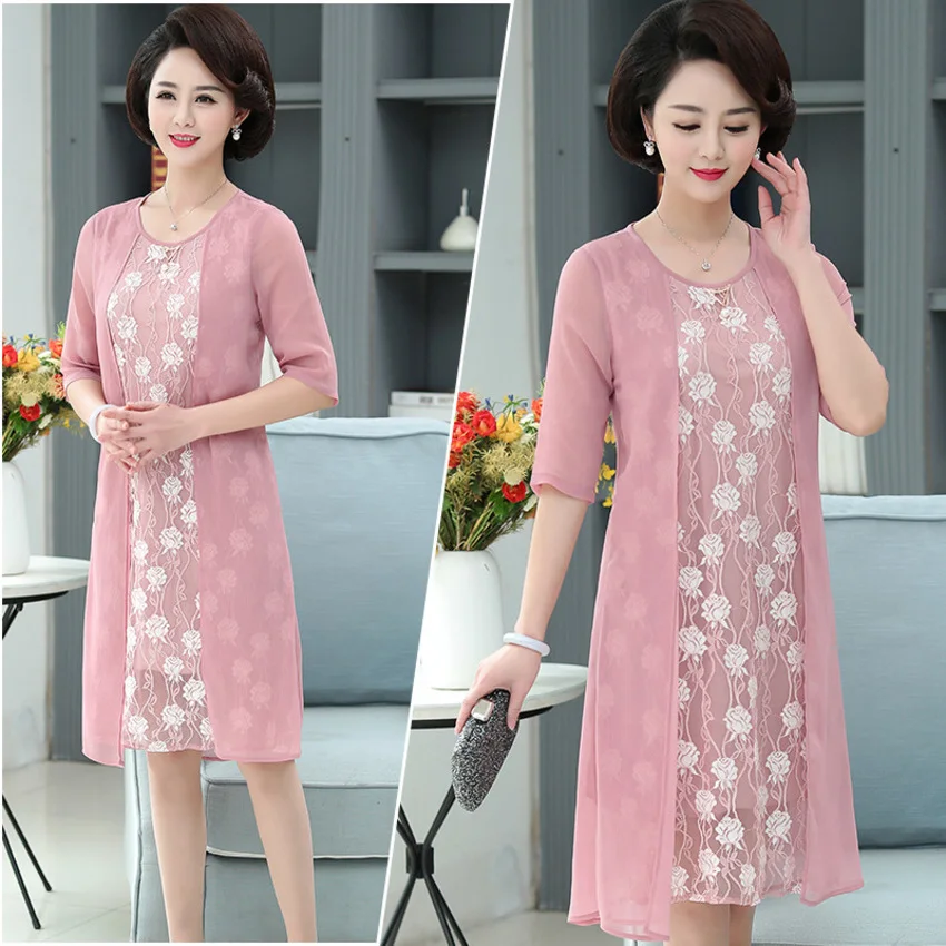 2019 Summer Middle Aged Women Dress Ladies Elegant Female Vestido ...