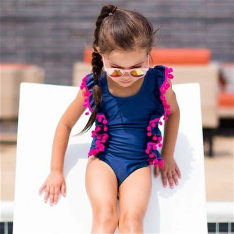 

Kids Girls Patchwork Tassels One Piece Swimwear Costume Bikini Swim Bathing Suit For Age 1-6Y