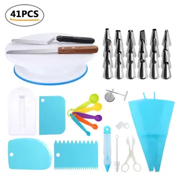 

41PCS Decorating Tip Set Cake Pastry DIY Baking Tools Silicone Icing Piping Bag Stainless Steel Nozzles Spatula Edge Smoother