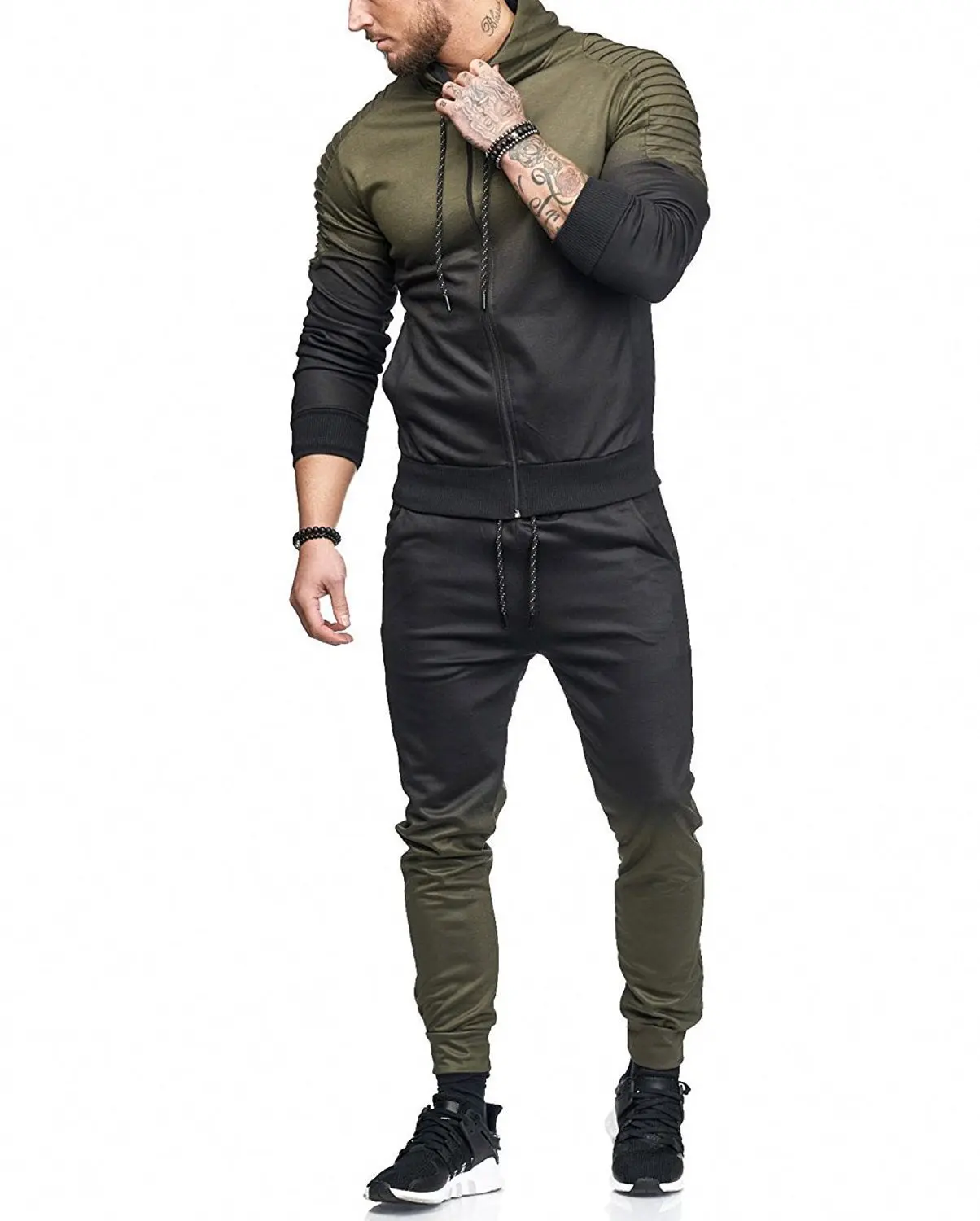 Men's Tracksuit Sportwear Fashion 2 Pieces Suit Men Zipper Hooded Sweatshirt +Sweatpants Moleton Masculino Gradient Ramp Sets