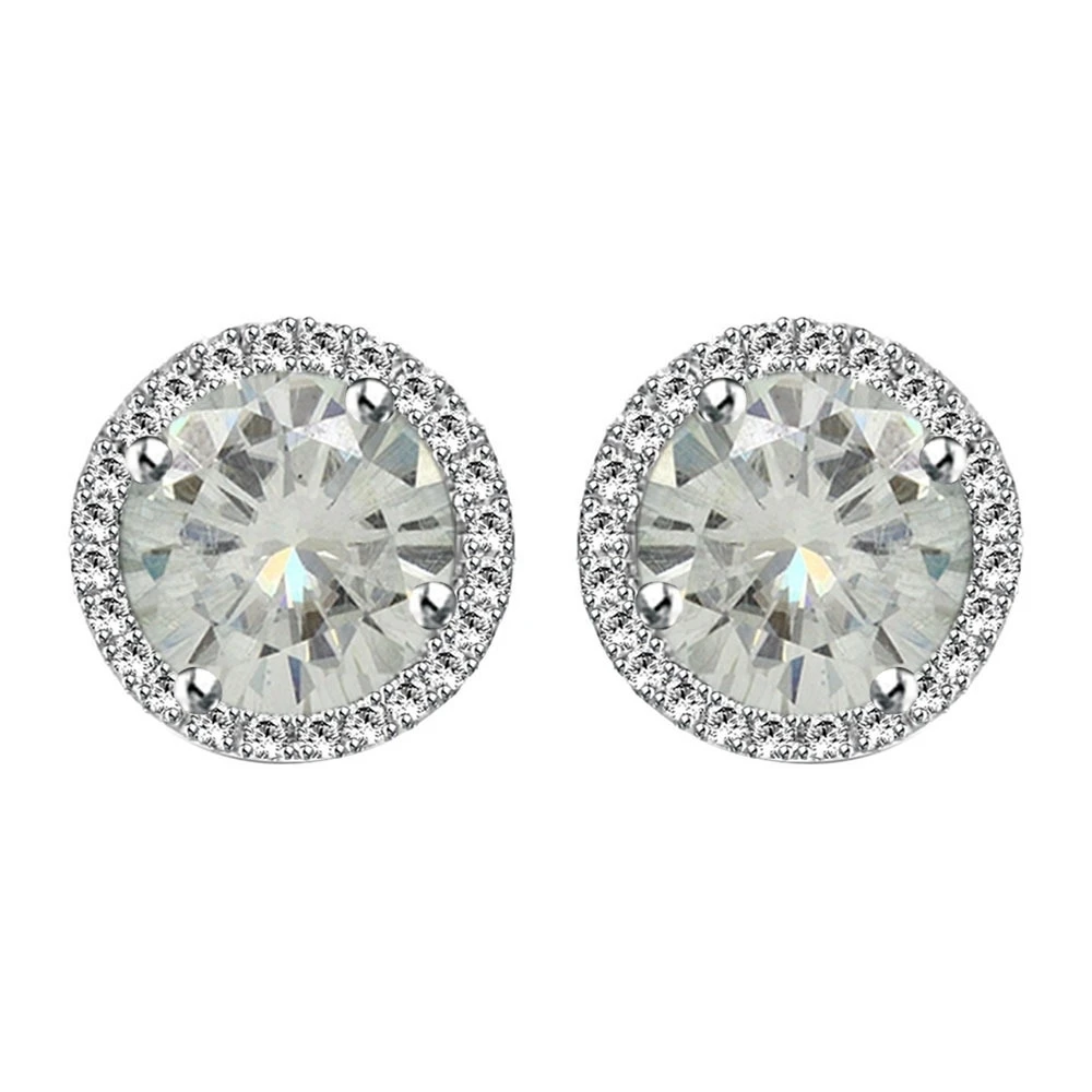 10 к белое золото 1 5 ct Круглый Муассанит Halo Серьги гвоздики w/Push Back|Серьги| |