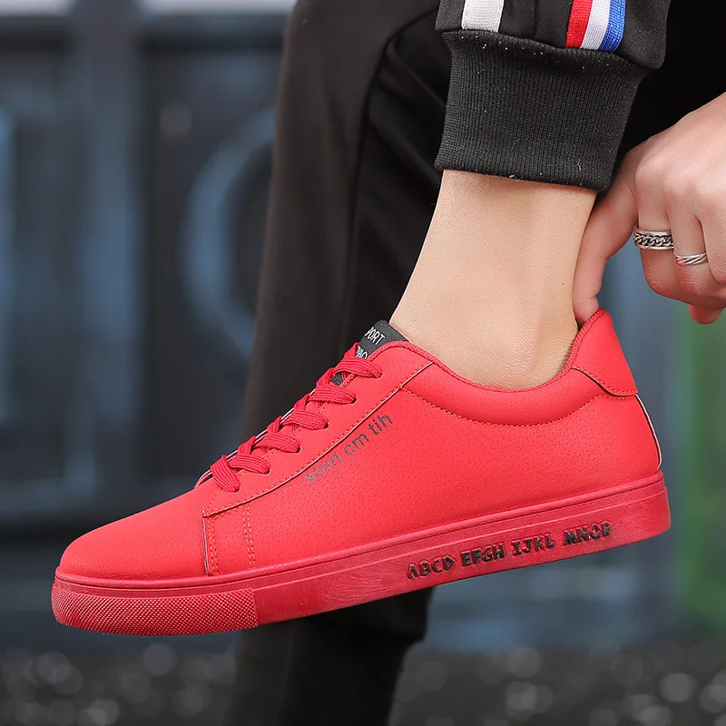 

Fooraabo Brand 2018 Men Shoes Casual Black Shoes Men Spring Autumn Lace Up Mens Tenis Fashion Red Male Casual Shoes Luxury