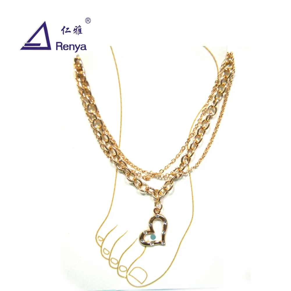

Renya Three Row Chain Anklet Gold Heart Charm Anklet Bracelet Beach Party Jewelry Gift Anklet For Women
