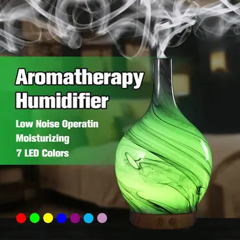 

100ml Ultrasonic Air Humidifier Glass Essential Oil Diffuser Aromatherapy Vase Shape LED Light Home Office Living Room Spa Yoga