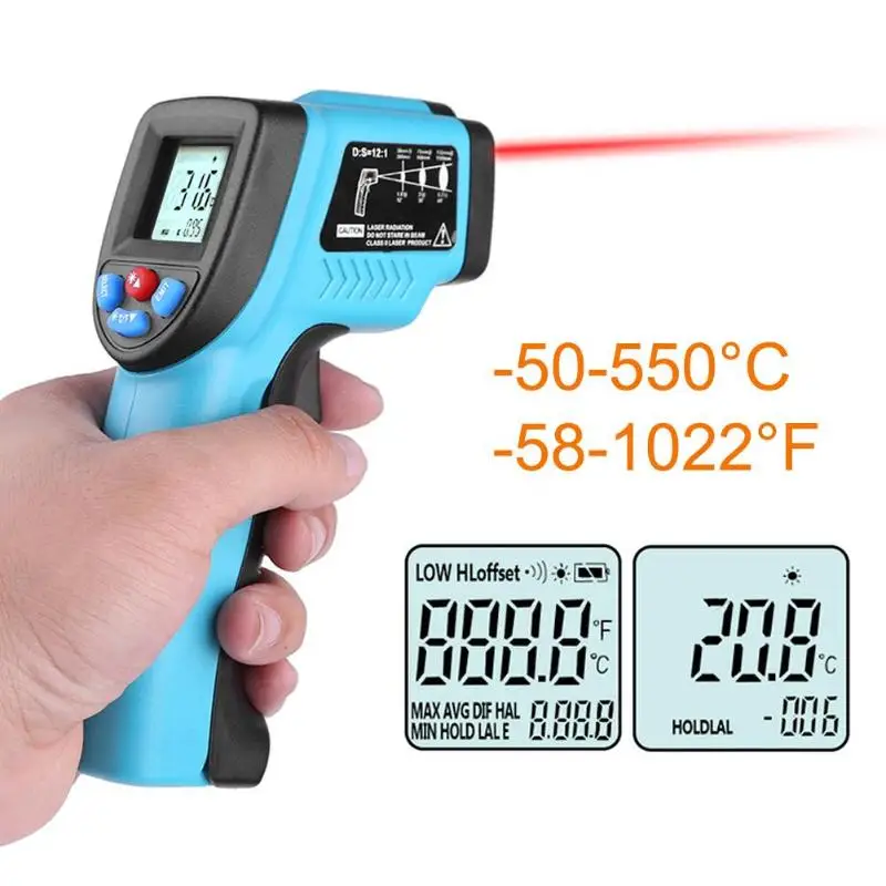 

50-550 Degree Non-contact Digital Infrared Forehead Thermometer LCD IR Laser Point Gun Temperature Baby Adult Meter Pyrometer