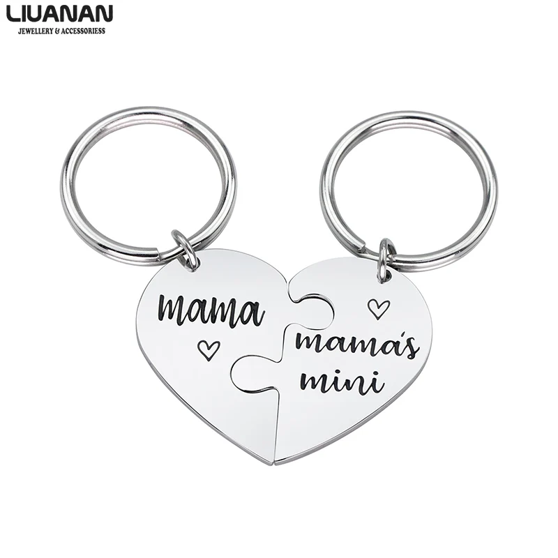 

Stainless Steel Broken Heart Keychain for Mom Mother Daughter Keychain Set Keyring Engraved "Mama, Mama's Mini"Mother's Day Gift