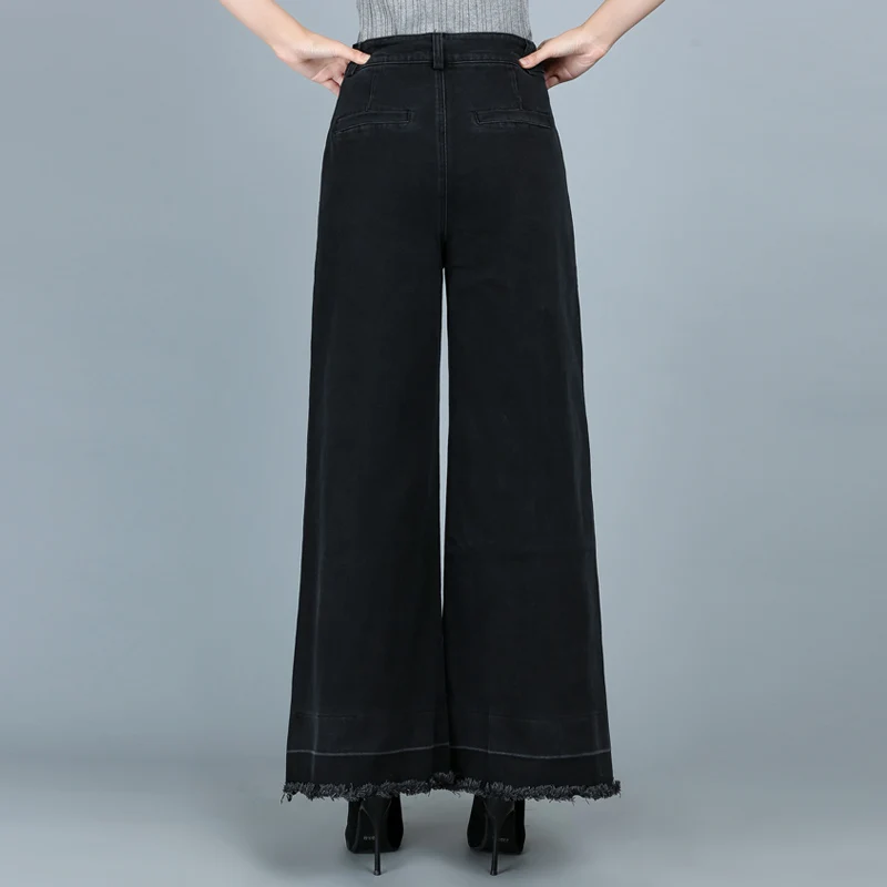 Cotton Wool Side Denim Wide Leg Pants Autumn and Winter New High Waist Black Fashion Wild Korean Wide Leg Trousers