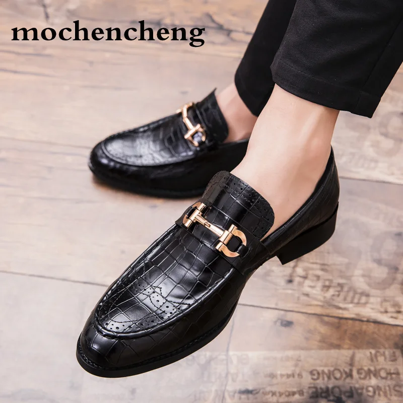 

2019 Men Formal Business Brogue Shoes Luxury Men's Crocodile Dress Shoes Male Casual Genuine Leather Wedding Party Loafers