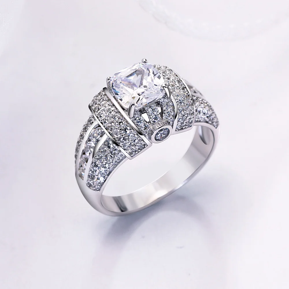 DreamCarnival 1989 Big Square Stone CZ Wedding Party Rings White Cubic Zircon Luxury Design Silver 925 Ring for Women SJ24128
