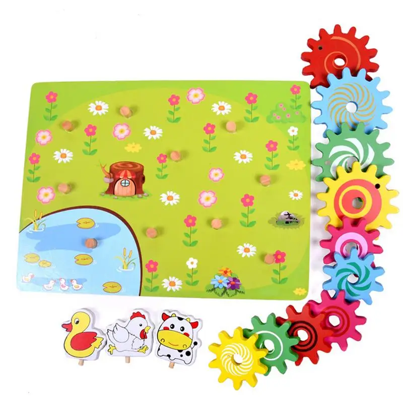 

Wooden Animals Gears Toy Set Game Combination Turning Fun Educational Toy for Children