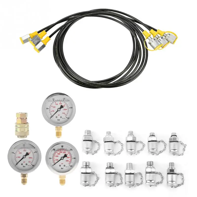 Professional Excavator Hydraulic Pressure Test Kit w/ Testing Point Coupling and Gauge Hydraulic pressure guage tools