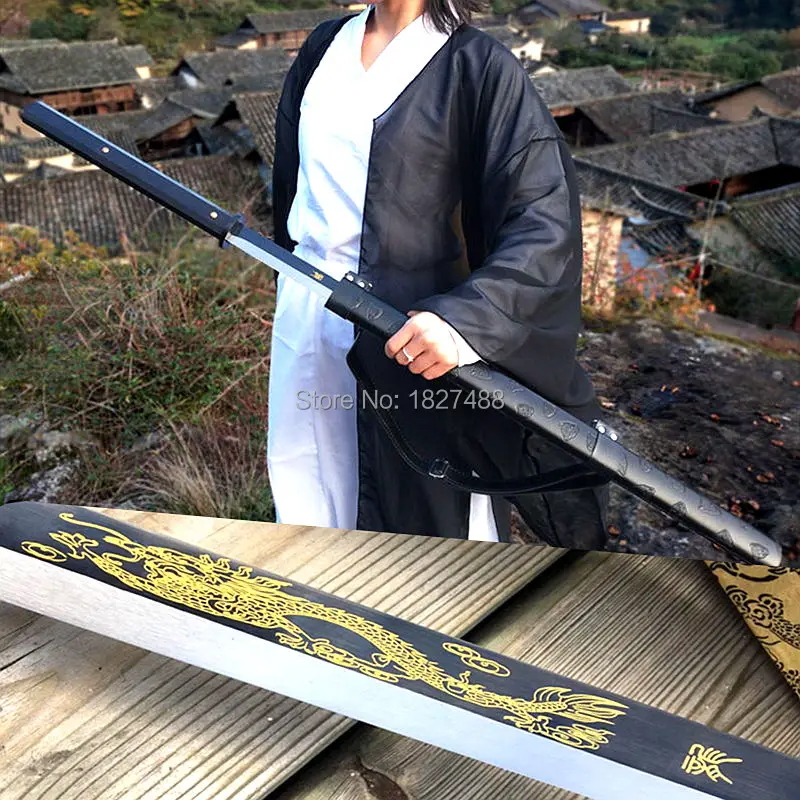 Китайский фехтовальщик, боевой Dao меч катана, черный Высокоуглеродистый стальной драконовый клинок, острый режущий бамбуковый прямой нож для улицы|Мечи|   | АлиЭкспресс