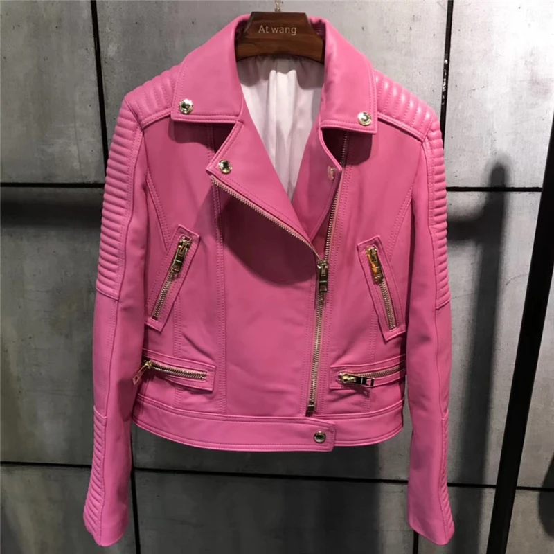 

Genuine Sheepskin Leather Jacket Women Fashion Spring Slim Short Style Lady Motorcycle Jacket Real Sheep Leather Coat for Women