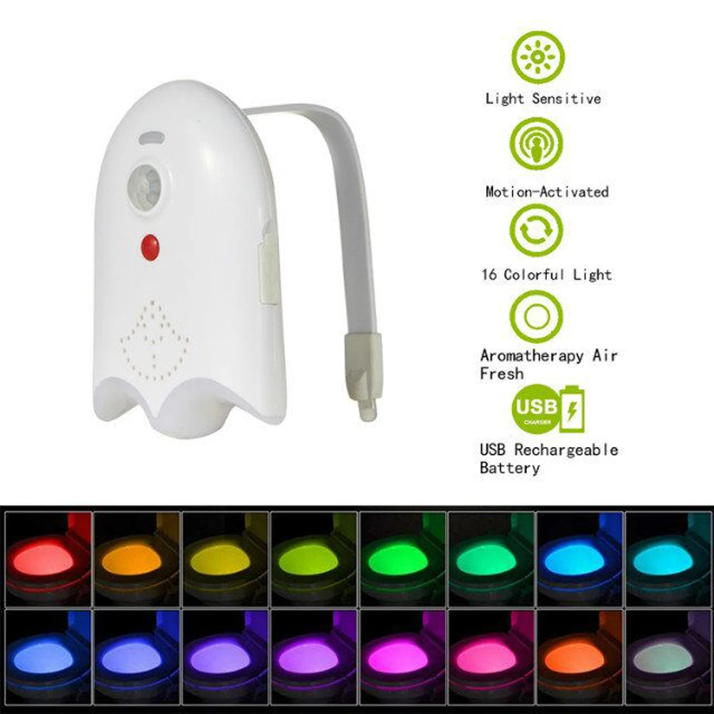 

LED Toilet Light With Aromatherapy Function USB Recharge PIR Motion Sensor 16 Colors Backlight For Toilet Smart Night Light