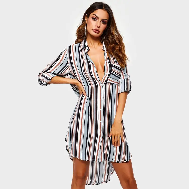 Women Midi Dresses Casual Sexy Boho Travel Hot Straight Lapel High ...