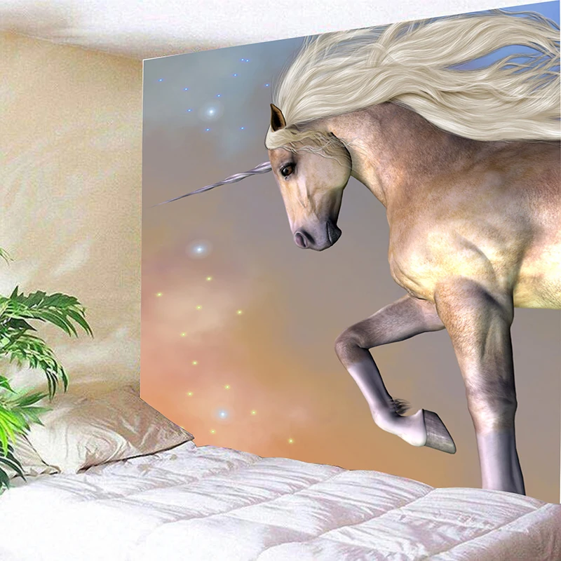 

Animal Psychedelic Starry Sky Star White Unicorn 180*230cm Psychedelic Mandala Indian Tapestry Wall Hanging