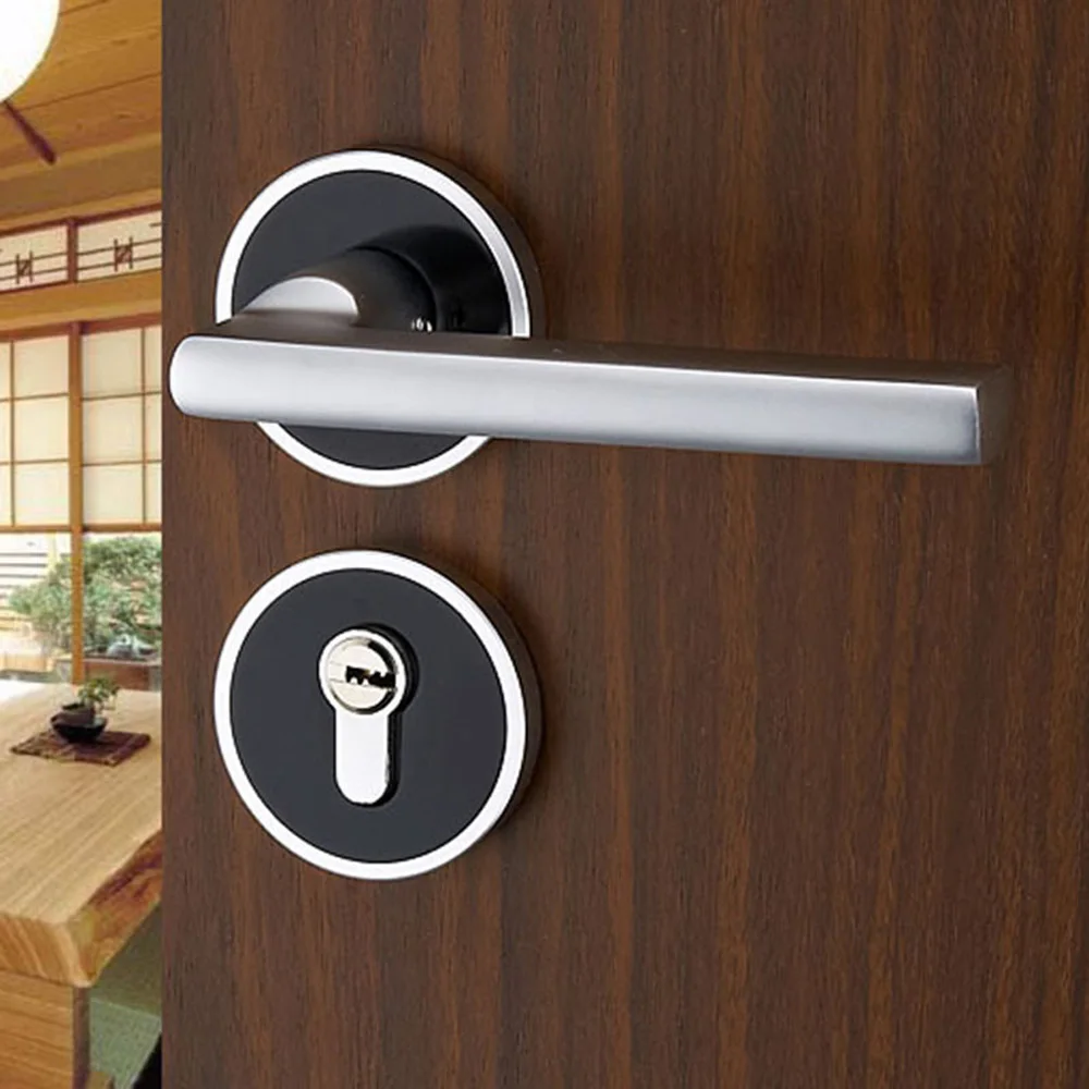 

Space Aluminum Indoor Latch Bolt Room Door Panel Lock Handle Black+White