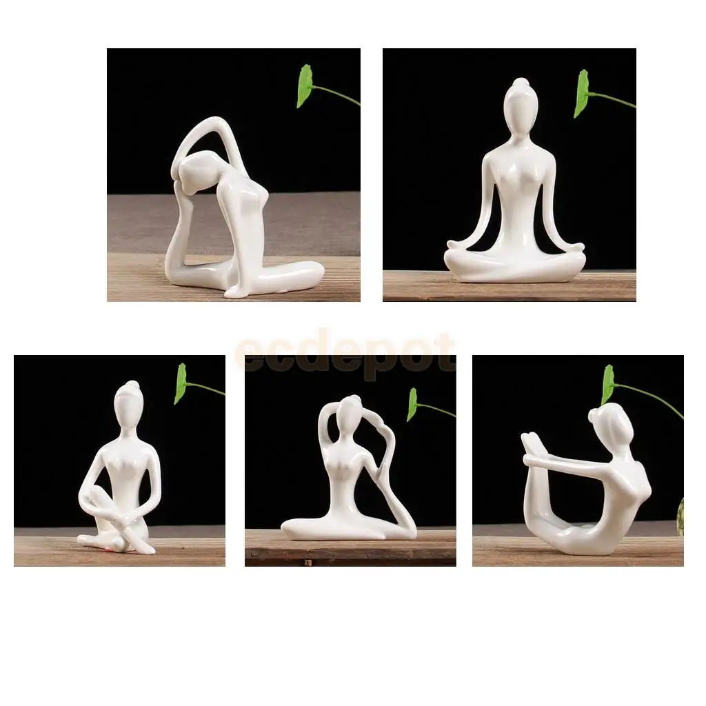 SET 5 Pieces Ceramics Yoga Posture Figure Statues Table Decoration Ornaments for Display Decor