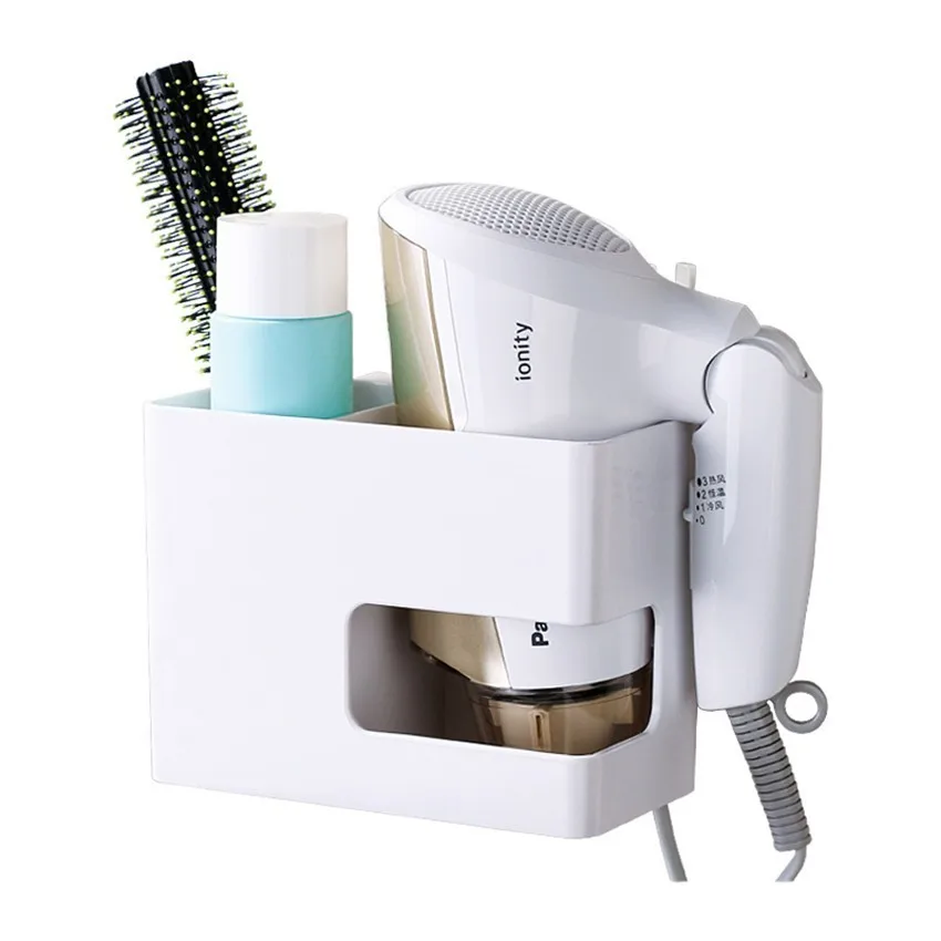 الحمام رف جدار الحائط مجفف الشعر رف التخزين المنظم مجفف شعر الحائط حامل دعم البلاستيك تخزين رفوف