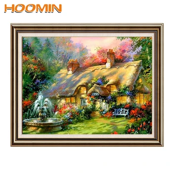 

HOOMIN Cross Stitch 11CT Print Cloth Embroidery kits DIY Dream House Pattern Needlework Sets Home Decor Painting