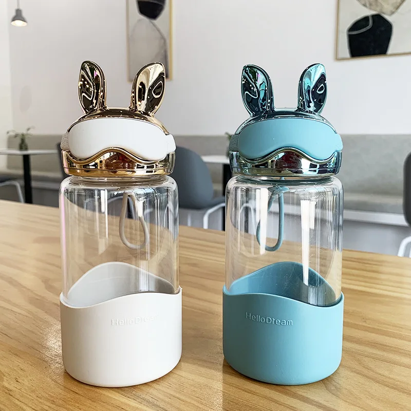 

Lovely Concise Phantom Rabbit Flower Receptacle Portable Handle Glass Cool Men And Women Study Unboiled Water Glass
