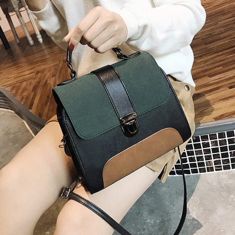Women Shoulder Bag Leather Crossbody Top Handle Tote Patchwork Messenger Bags For Women High Quality Retro Fashion Ladies Bag