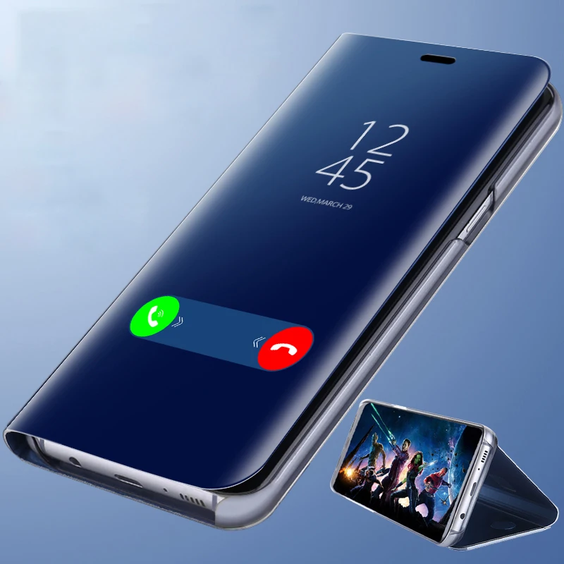 

Leather Mirror Flip Cover For Samsung Galaxy S6 S7 Edge S8 S9 J3 J5 J7 2016 A5 2017 A6 A8 Plus J730FM Case Smart View Protector