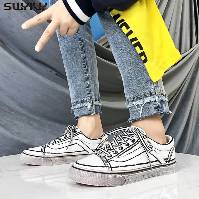 US $18.20 SWYIVY Men Canvas Shoes White Sneakers For Men New 2020 Spring Lace-up Fashion Solid Male Shoes Chu