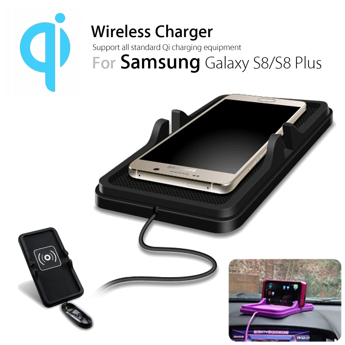 Qi Wireless Car Charger Pad Desktop Holder Mount Non Slip Mat Charging Dock Station for iPhone 8