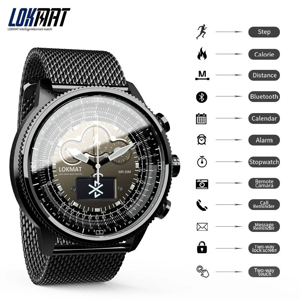 New LOKMAT Smart Watch men Sports Pedometer Bluetooth Waterproof Relogio Call Reminder smartwatch for ios Android phone New LOKMAT Smart Watch men Sports Pedometer Bluetooth Waterproof Relogio Call Reminder smartwatch for ios Android phone