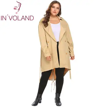 

IN'VOLAND Oversize Women's Trench Plus Size Autumn Overcoat Fashion Long Sleeve Outwear Solid Slim Waist Women Coat Large Size