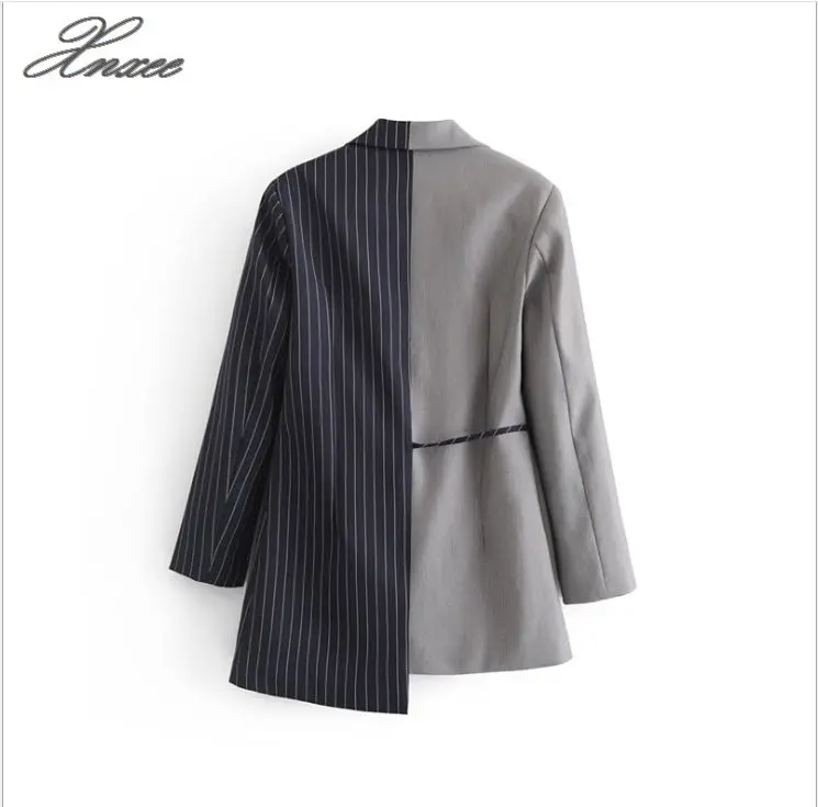 Autumn Women Blazers And Jackets Colorblock Tie Waist Surplice Wrap Womens Blazer Notched Outerwear Ladies Long Coat