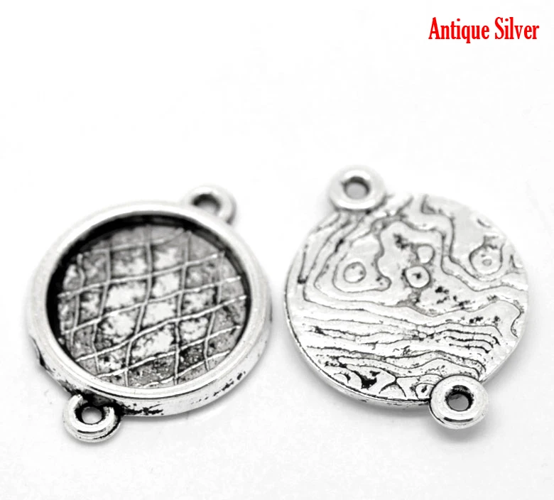 Lovely 50 Silver Color Pattern Round Cabochon Setting Connectors 23x17mm(Fit 14mm) (B20872) | Украшения и аксессуары