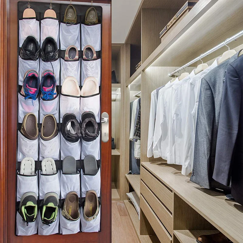Goede Over De Deur Schoen Organisator, Clear Opknoping Schoenenrek, Stof Closet Shoe Organizer Opbergtas, 24 Grote Mesh Zakken Deur Sh
