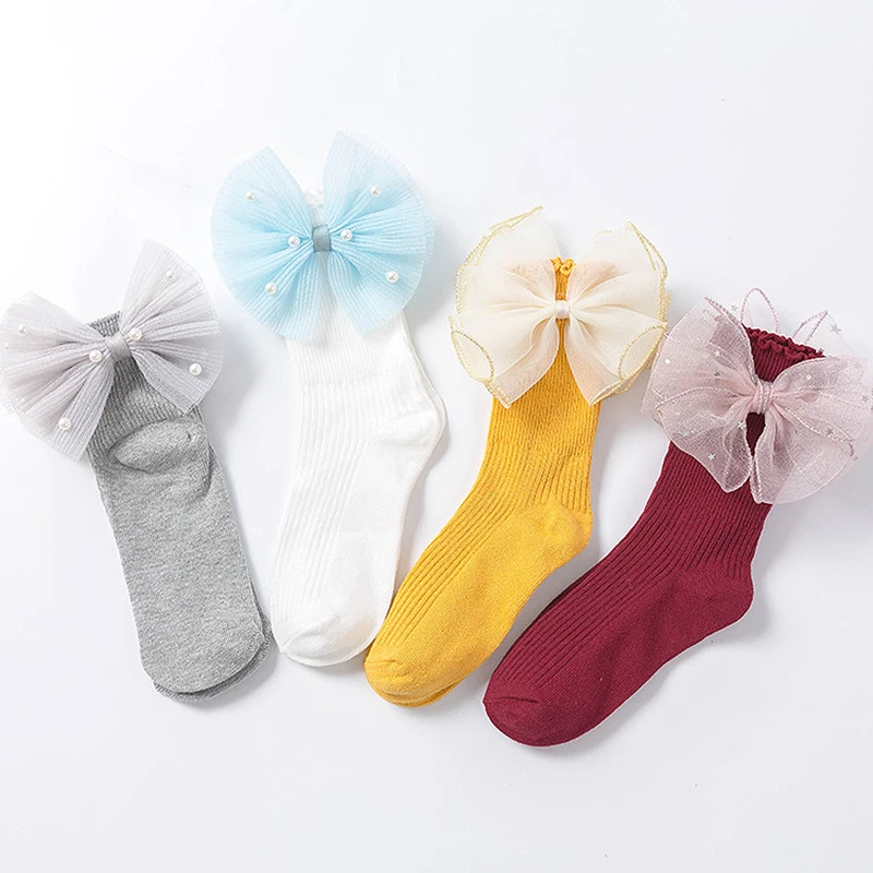 Милые носки с бантами носки принцессы с бусинами детские носки для девочек хлопковые новые высококачественные короткие носки для малышей 1 пара