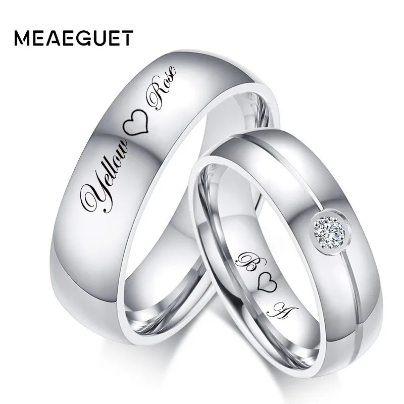 

Personalized Couple Wedding Brands Lover's Rings For Women Men Silver Color Stainless Steel No Fade Name Record Promised Jewelry