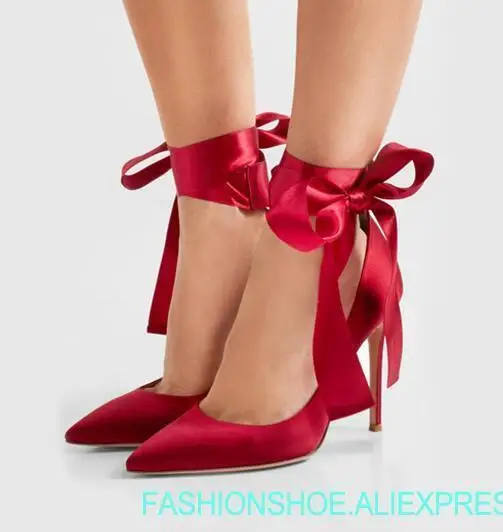 Soie Grande Bout Automne Sexy Nouvelle De À Personnalisée Taille Pointu Bowknot Photo Chaussures Lacets Suede satin Talons Satin Bow Hauts Faire suede Mariage Sangle Photo Femmes Photo As T5q0x6