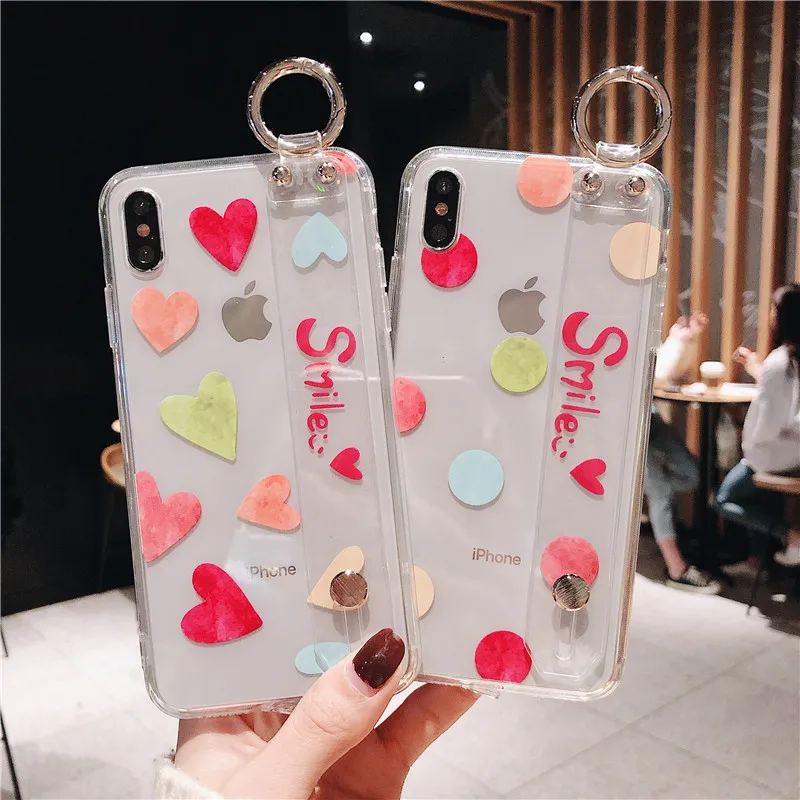 

Transparent Case For Iphone X XS 6 6S 7 8 Plus Wrist Strap Hand Band Hard Cover For Iphone XS Max Stand Coque With Finger Ring