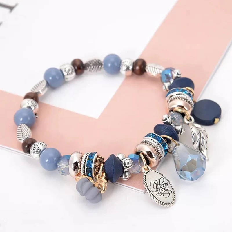 

HayStarWay Girl Women Female Bracelet Birthday Gift Jewelry Wedding Party Hand Chain Bohemia Beads Pine Stone Crystal Lady