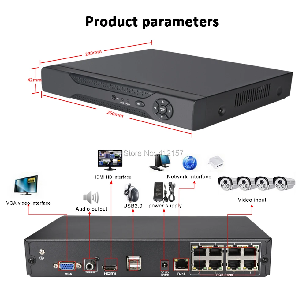 Безопасность 8CH POE NVR 2MP 4MP 4CH 5MP сеть видеонаблюдения видео регистратор мощность по Ethernet Обнаружение движения P2P XMeye ONVIF