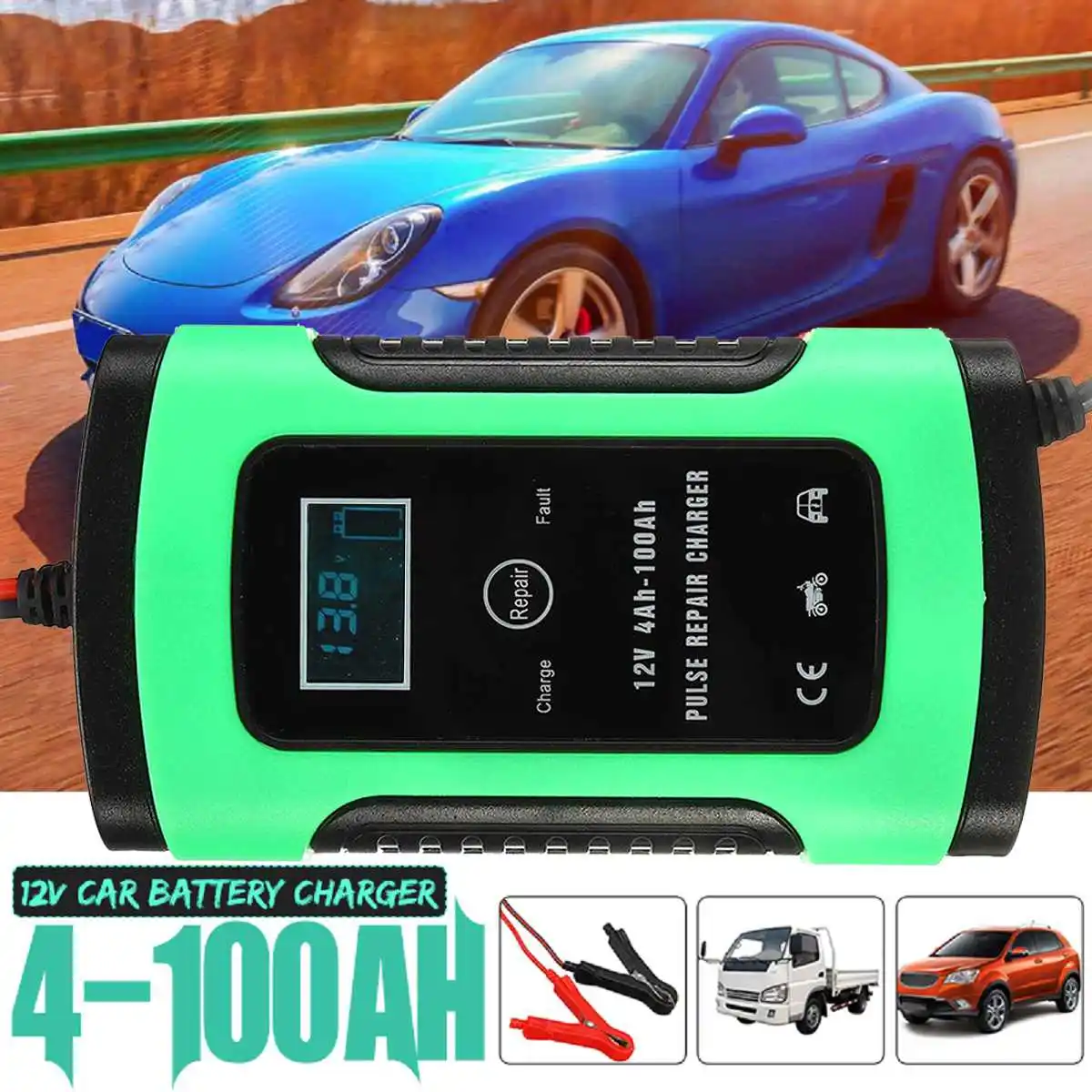 12V 5A Auto Car Intelligent Battery Charger Jump Starter LCD Intelligent 100-240V 100AH Pulses Repair Type