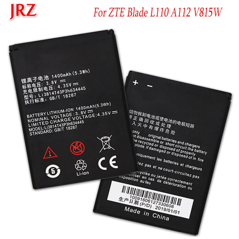 JRZ 1400mAh Li3814T43P3h634445 battery For ZTE Blade L110 A112 V815W phone Replacement Batteries Bateria | Мобильные телефоны и