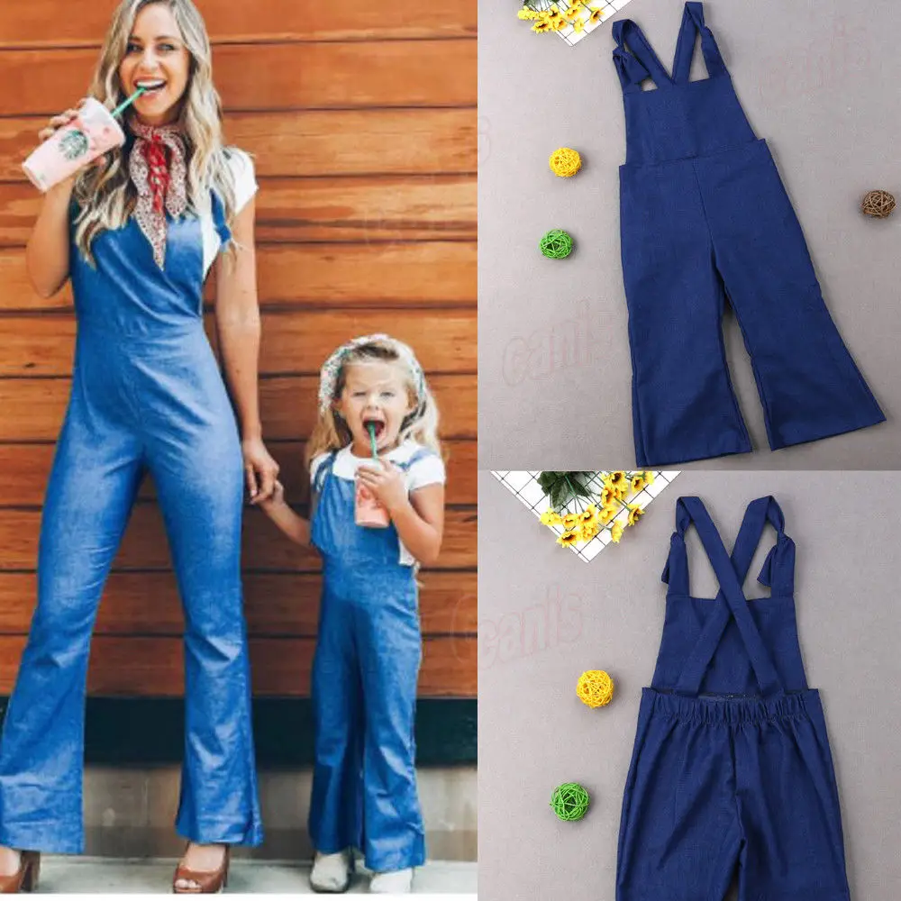 2019 Family Matching Jean Jumpsuit Adult Kids Casual Denim Jeans Romper