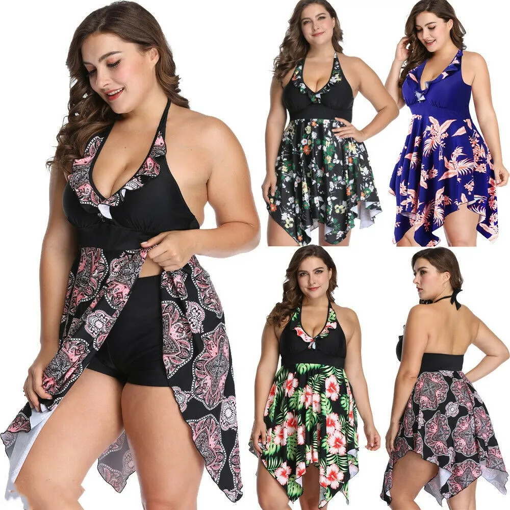 

2019 New Style Fashion Hot Plus Size Women's Two Pieces Suits Print Loose Swimsuit Bandage Swimwear Padded