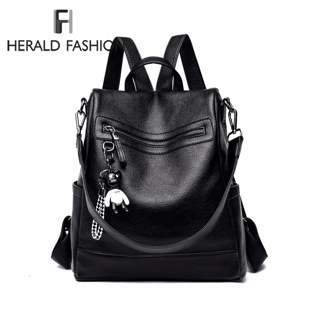 Goedkoop Herald Fashion Vrouwen Rugzak Voor School Stijl Lederen Student Tas Voor College Eenvoudig Ontwerp Vrouwen Casual Daily Packs Mochila