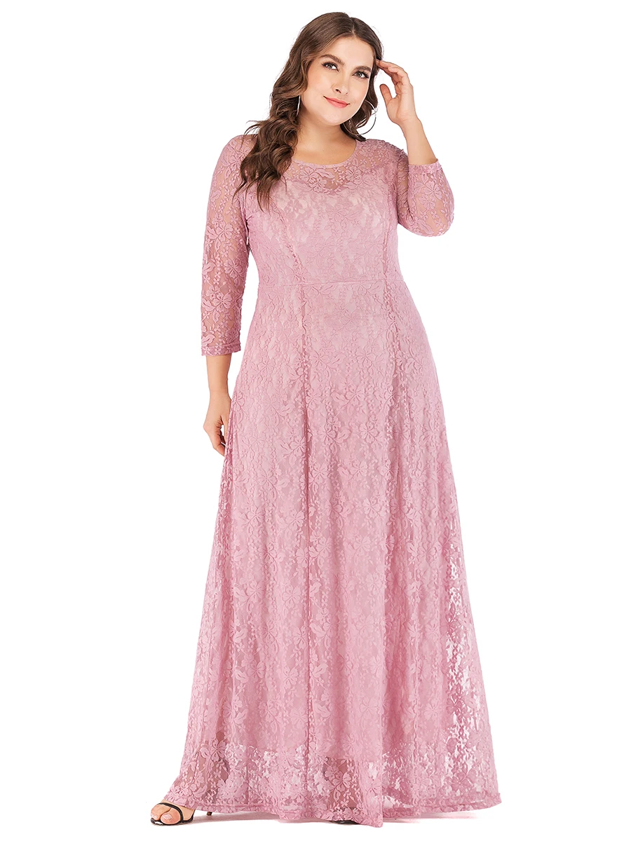 luxury wedding party dresses Women Ladies 4xl 5xl 6xl Plus Size 3/4 Sleeve Lace floral hollow out Long Dress solid color Dresses