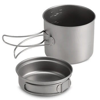

1100ML / 1600ML Titanium Pot Pan Set Super Lightweight Camping Cookware Set Portable Cooking Tool with Folding Handle